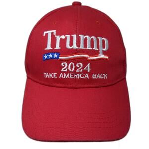 Trump 2024 Take America Back Strapback Baseball Cap Red One Size Embroidered